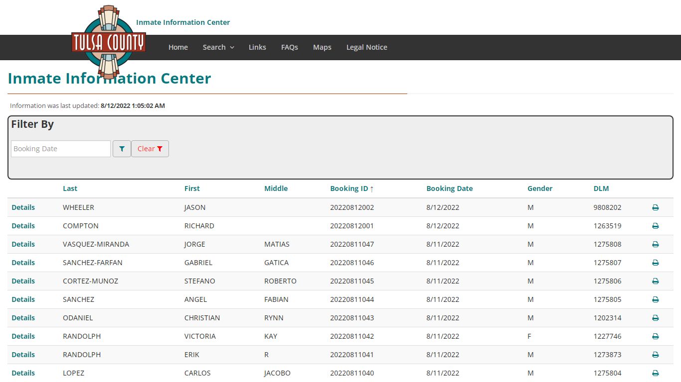 Booking Index - Inmate Information Center